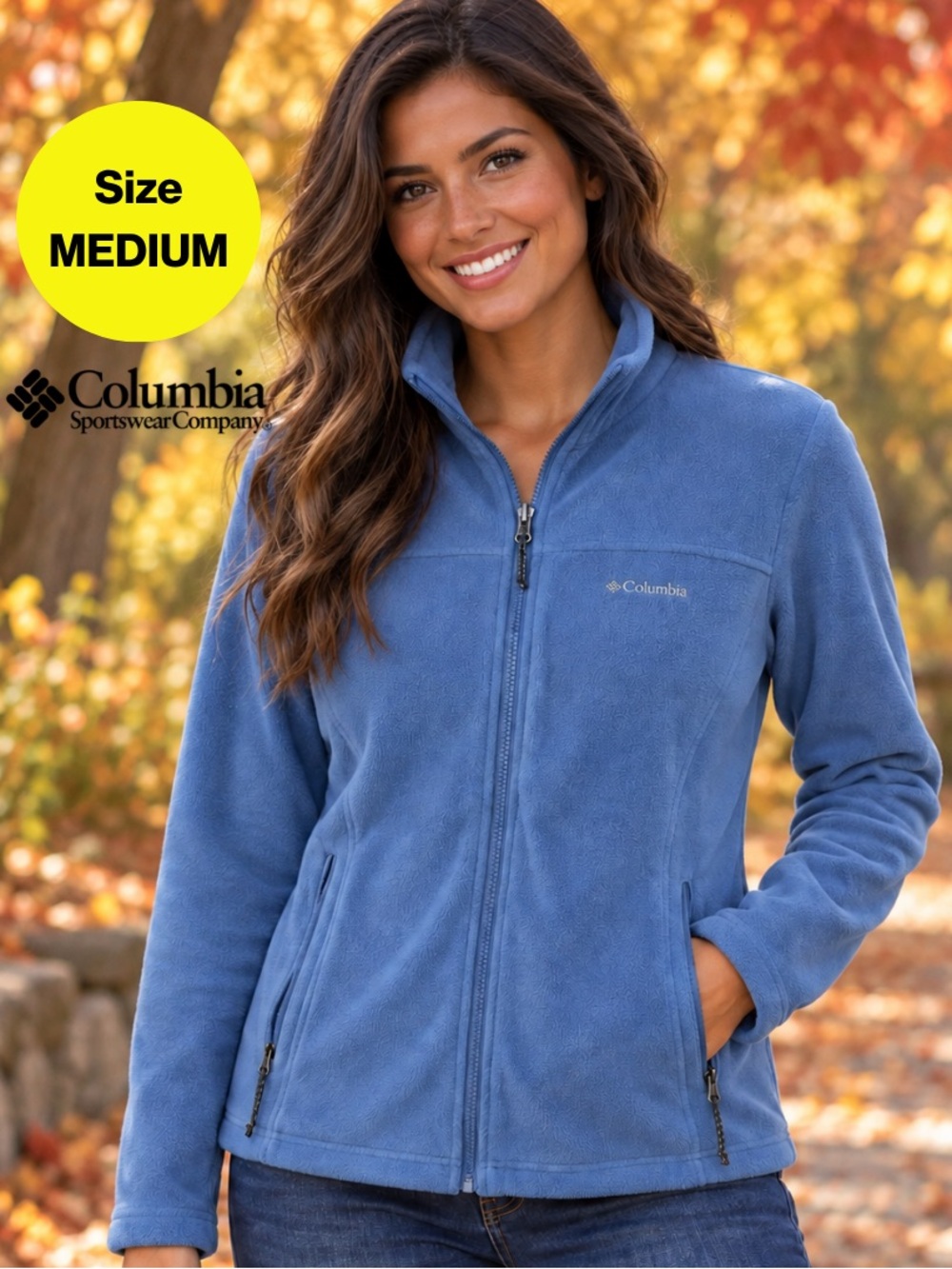 COLUMBIA 🩵 Women's Blue Full-Zip Teddy Fleece Jacket (Size Medium)